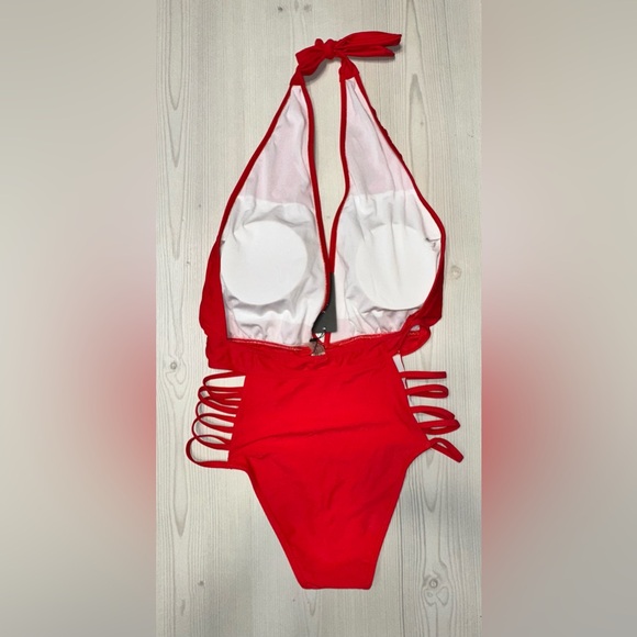 Red One Piece Aqua Eve Size Large Cut Out Bathing Suit - Picture 4 of 6